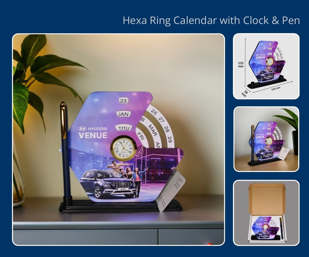 Hexa Ring Calendar with Clock & Pen (With UV Printing on MDF)